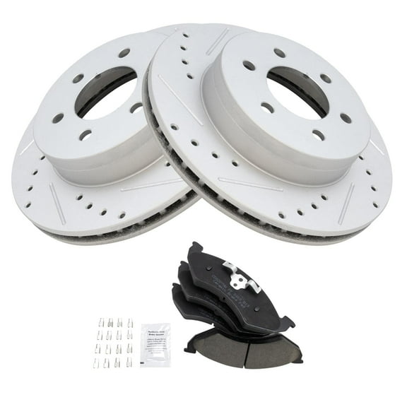 TRQ Front Performance Brake Pad & Rotor Kit Brake Pads Brake Rotors Set Ceramic Premium G-Coated Fits Select 2000-2002 Dodge Dakota Durango