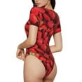 thumbnail image 3 of Easygdp Strawberry Red Women'S Waist-Cinching Short-Sleeved Onesie, Olastic Onesiet,Snaps At Bottom,Easy To Put On And Take Off - Small, 3 of 9