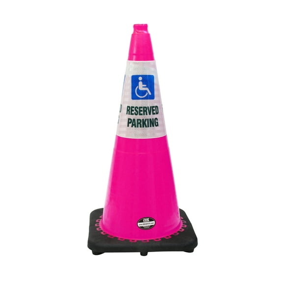 (Set of 16) RK 28" Pink Safety Traffic PVC Cones Black Base with"RESERVED PARKING WITH HANDICAPPED" Reflective Message Sleeve (16 Cone, 16 Sleeve)