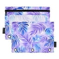 thumbnail image 2 of 2 Pack Pencil Pouch for 3 Ring Binder Smooth Zipper Folders with Pockets Clear Window Pencil Case Blue Purple Palm Leaves, 2 of 6