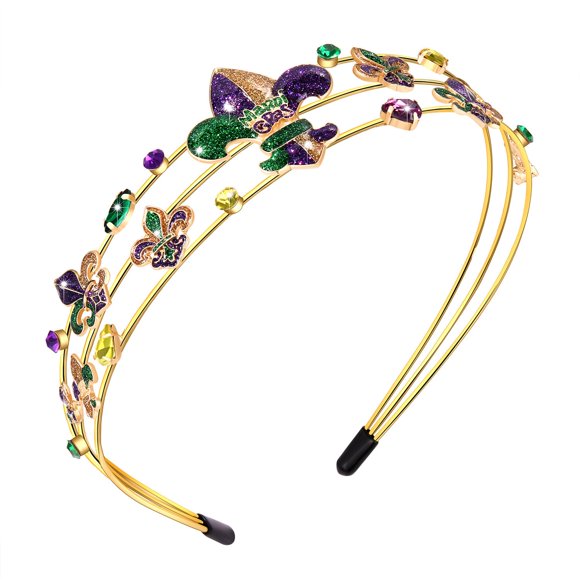mokkia Diadema Naranja Mardi Gras Diadema para Mujer Accesorios de Acción de Gracias Diadema de Flor de Lis esmaltada con Diamantes de imitación Trajes de Mardi Gras Regalos navideños
