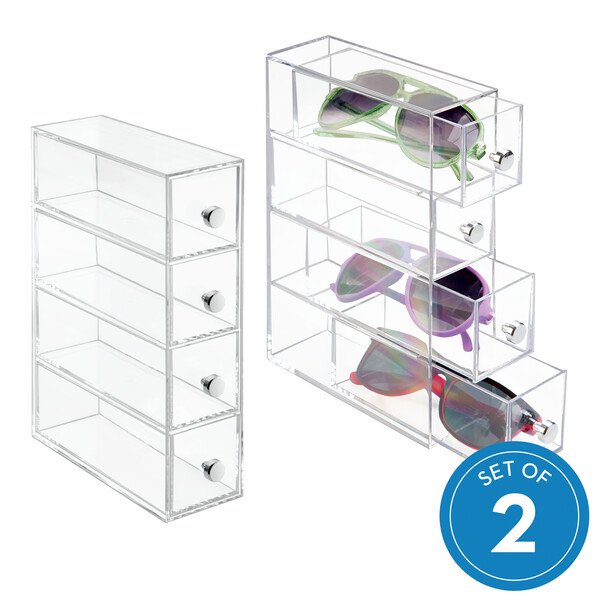 iDesign Drawers Tower 4 Drawer Flip, 2Piece, Clear
