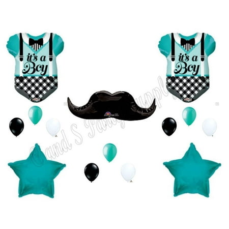 Aqua It S A Boy Mustache Onesie Baby Shower Balloons Decoration Aqua It S A Boy Mustache Onesie Baby Shower Balloons Decoration