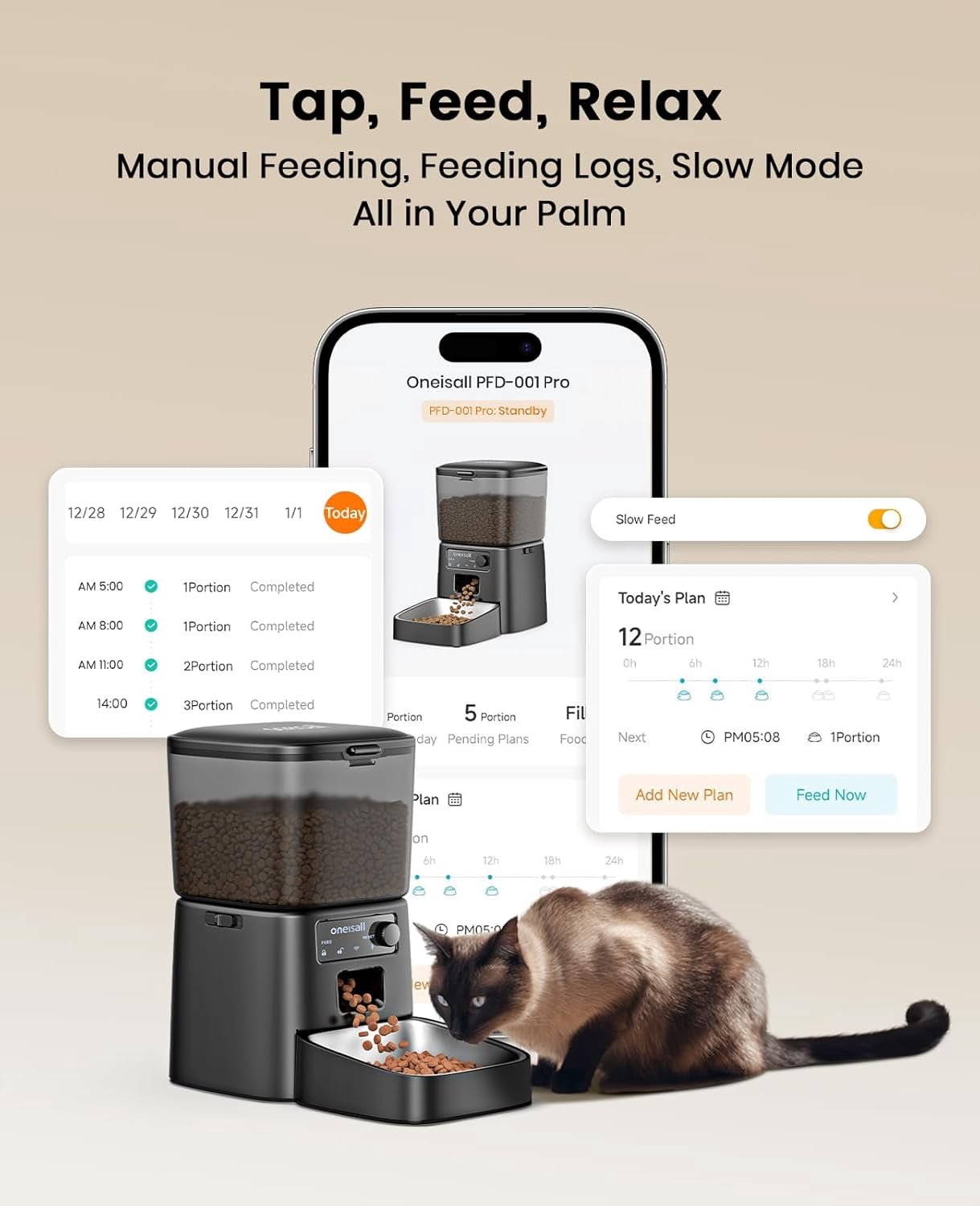 Automatic Cat Feeder WiFi App Control Smart Pet Food Dispenser with Portion Control for Dry Food Indoor
