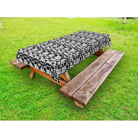 

Abstract Outdoor Tablecloth Asymmetric Greyscale Pattern Optical Tessellation with Overlapping Shapes Decorative Washable Fabric Picnic Table Cloth 58 X 84 Inches Black Grey White by Ambesonne