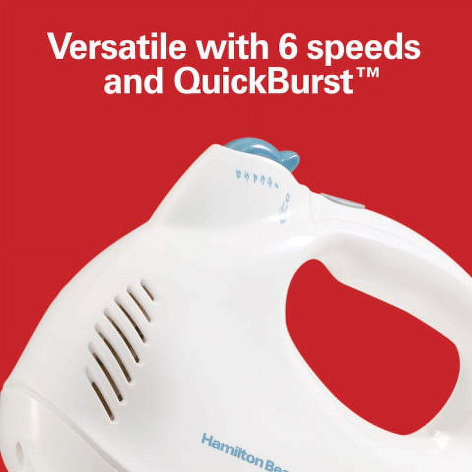 Hamilton Beach 6 Speed Hand Mixer with Snap-On Case, 3 Attachments, QuickBurst, White, 62695V