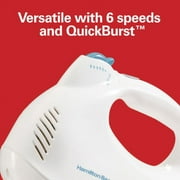 Hamilton Beach 6 Speed Hand Mixer with Snap-On Case, 3 Attachments, QuickBurst, White