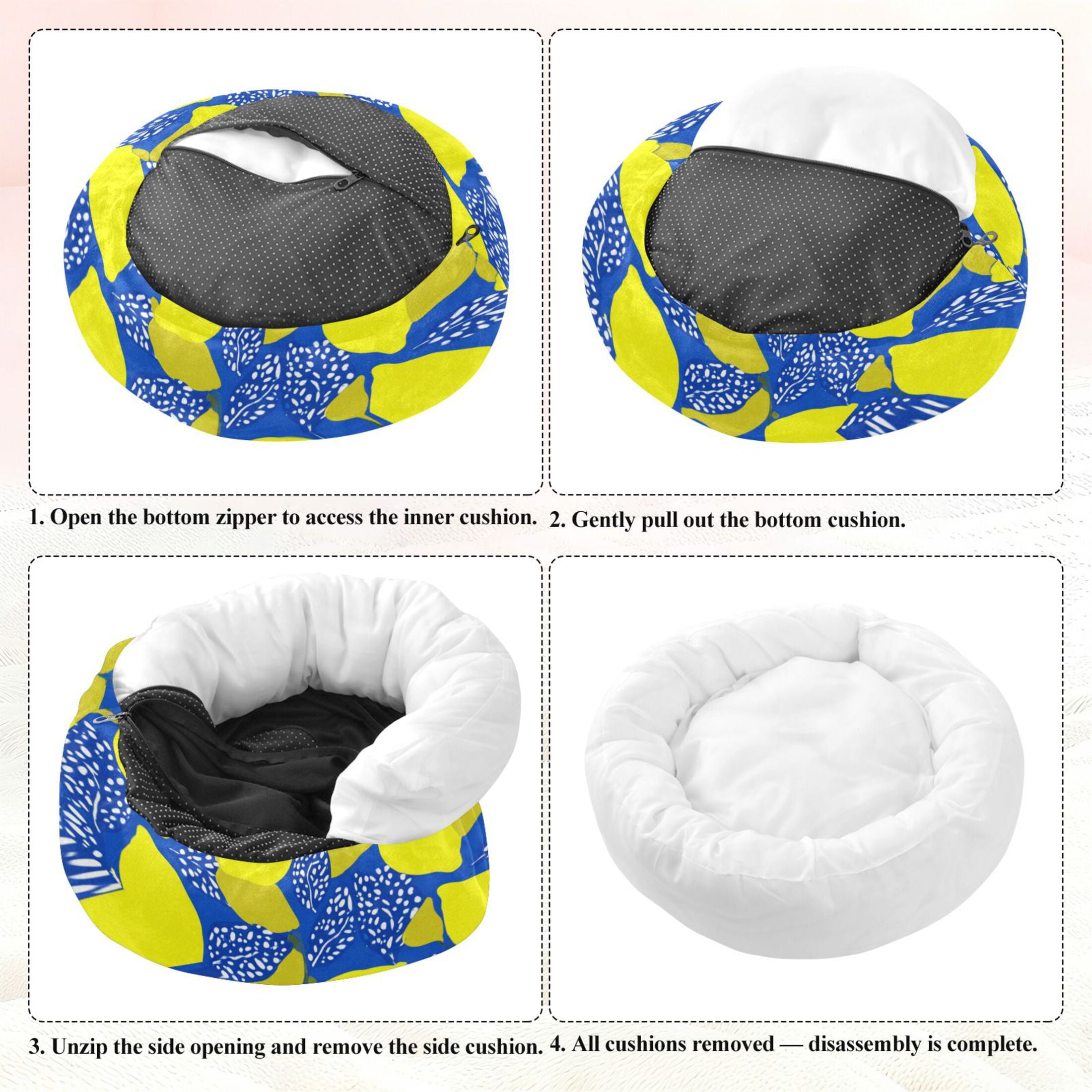 Iauyy Pet Couch Donut Cat Bed for Indoor Cats/Small Dogs Washable & Machine with Non-slip Bottom Calming Cat Furniture, Lemon Leaves (M)