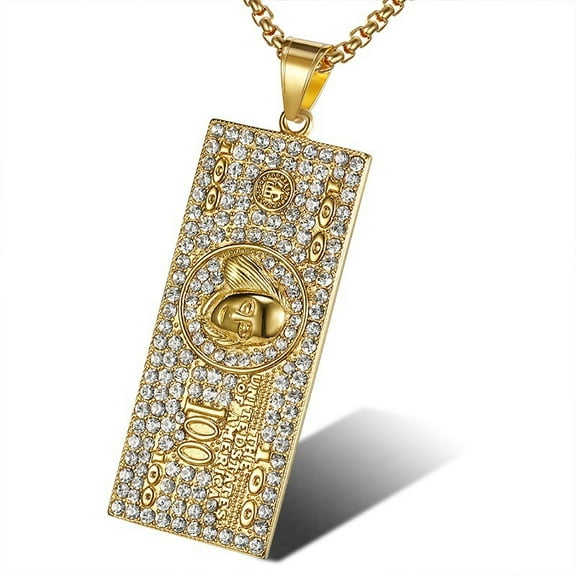 Men Hip Hop Gothic Long US 100 Dollar Pendant Necklace 14K Yellow Gold Chain Accessories $ Necklaces Pendants for Women Men Jewelry