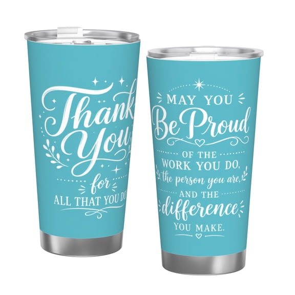 Thank You Appreciation Gift 20oz Insulated Tumbler with Handle and Straw Travel Coffee Cup Car Cup for Women with Single Silver Rim