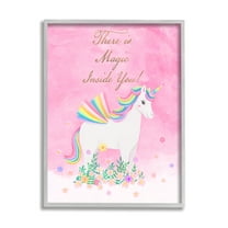 Stupell Industries Magic Inside You Unicorn Fairy Tales & Fantasy Painting Gray Framed Art Print Wall Art, 16 x 20