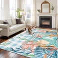 thumbnail image 2 of 5'x7' Area Rugs, Nautical Coastal Indoor Outdoor Area Rug for Living Room Bedroom, Summer Beach Shell Coral Seaweed Blue Plaid Washable Bathroom Rugs Kitchen Floor Carpet Mats Home Decor Aesthetic, 2 of 8