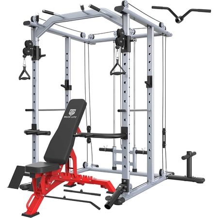 MAJOR LUTIE Multi-Function Power Cage with Weight Bench, PLM04 1400 LBS Power Rack with Cable Crossover Machine, and More Strength Training Attachment