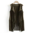 thumbnail image 3 of Dagegui Womens Fringe Sleeveless Vest Vintage Western Cowgirl Jacket Fashion Punk Tassel Jackets Casual Fall Open Front Outerwear Today Sales Green 2XL, 3 of 8