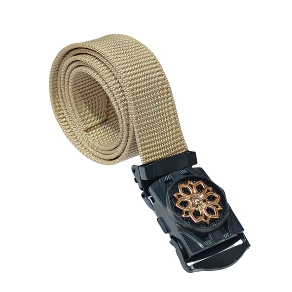 Adjustable Nylon Belt with Stylish Golden Floral Buckle | Strong, Durable, Smooth-Fit Webbing Strap for Everyday Use, Work, Travel and Outdoor Wear