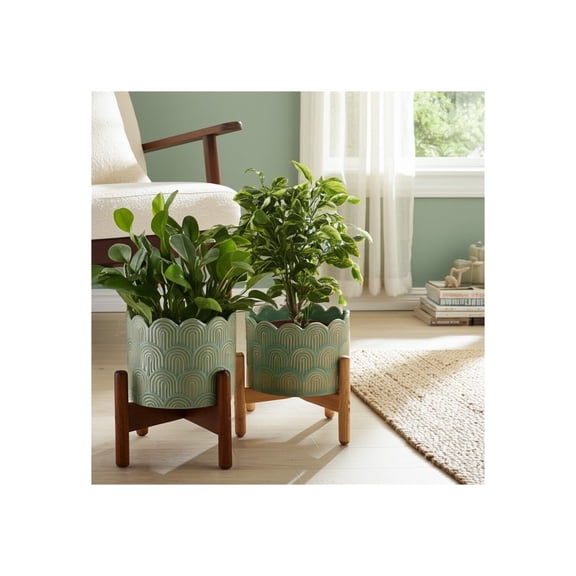 Ceramic Flower Pots and Planters for Home Decor - Indoor or Outdoor Plant Pots Perfect for Succulents, Herbs, and Orchids - Decorative Pots for Living Room, Bedroom, or Office Set of 2 - 7", 5" Green