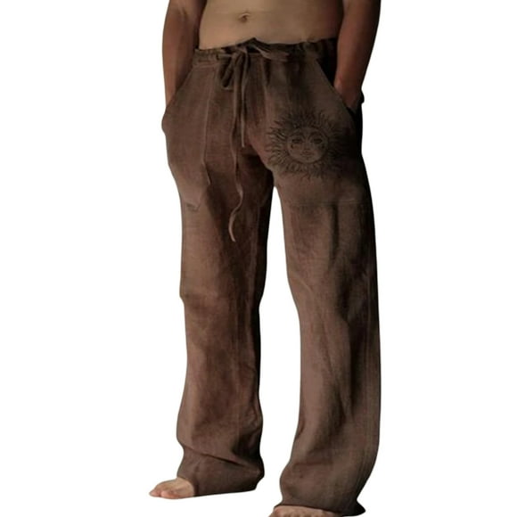Kmbangi Hommes Pantalons Lâches Imprimé Soleil Cordon de Serrage Léger Pantalon Élastique à la Taille Printemps Été Pantalons de Jogging Décontractés Pantalons de Survêtement