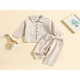 thumbnail image 2 of Toddler Baby Boy Cotton Linen Pants Set Solid Color Long Sleeve Button Down T-Shirt Tops Pants Fall Clothes Outfit, 2 of 7