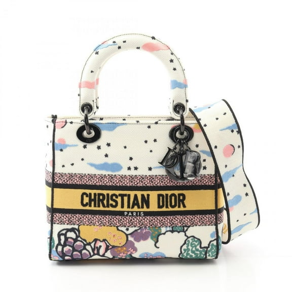 Pre-Owned Christian Dior Dior LADY D-LITE Medium Handbag, Canvas, Women's, White,... (Good)