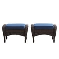 thumbnail image 2 of Unnifurnzi Patio Ottoman Set of 2-All Weather Wicker Outdoor Footstool with Removable Cushions Outdoor Olefin Fabric Outdoor Foot Rest for Deck Porch Balcony Garden-Brown/Blue, 2 of 7