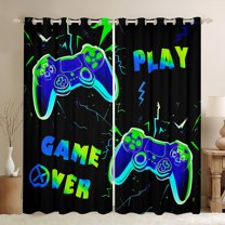 Manfei Cartoon Console Black Out Curtains,Modern Video Game Curtains Pack of 2 (42x63 Each),Green Blue Black Bedroom Curtains For Boys Teens,Super Cozy Room Decor