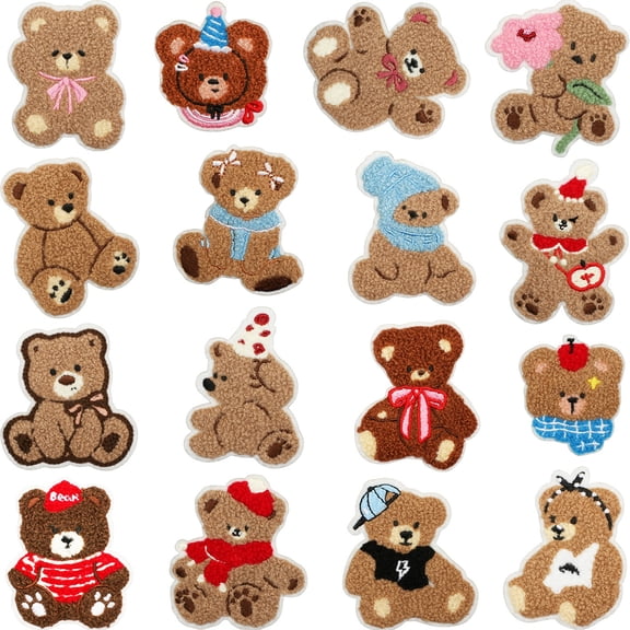 16pcs Cute little bear Cartoon Kids Embroidered Patches, Sew/Iron On Repair Applique Embroidery Patches for T-Shirt, Jackets, Jeans, Vests,Hats, Backpacks,Bags