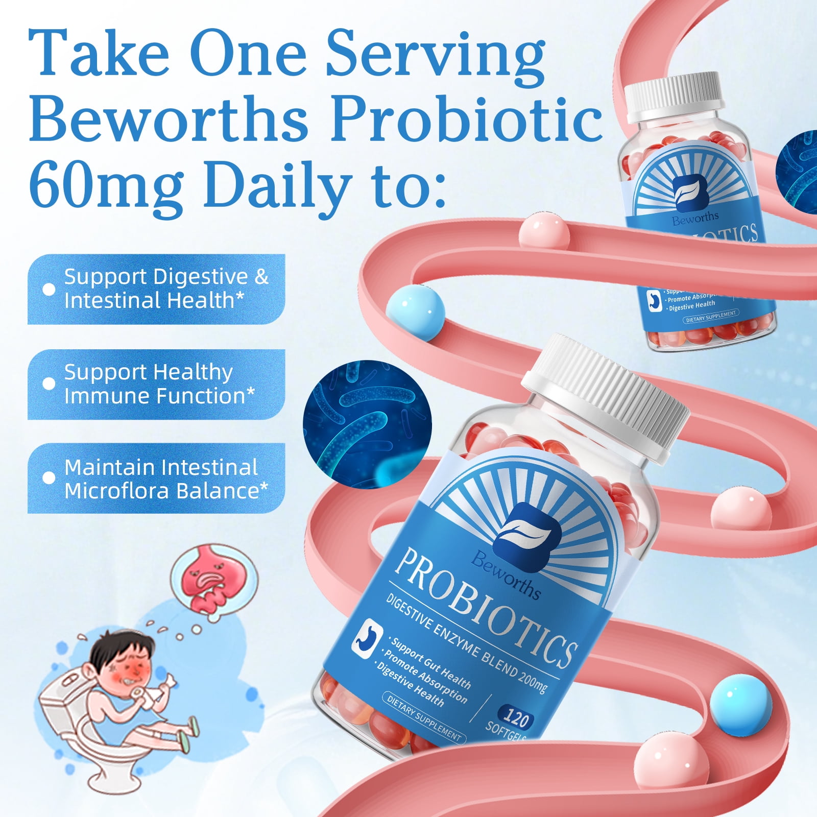 (2 Pack)Probiotics Capsule,120 Billion CFU, Organic Prebiotics,Immune Digestive & Gut Health for Women & Men,240Ct