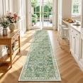 thumbnail image 3 of MJIAexp 2'x10' Boho Runner Rug,Non Slip Washable Floral Hallway Runner Rug with Rubber Backing, Low Pile Faux Wool Distressed Carpet for Kitchen, Laundry, Bedroom, Entrance,Green, 3 of 8