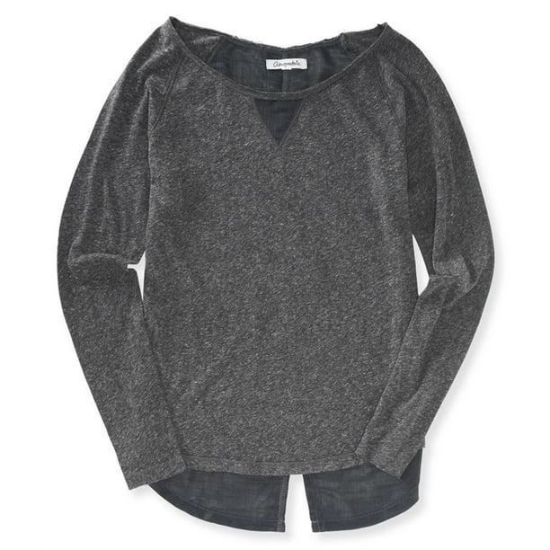 Aeropostale - Camiseta con adornos suaves en la espalda tejida para mujer, gris, pequeña