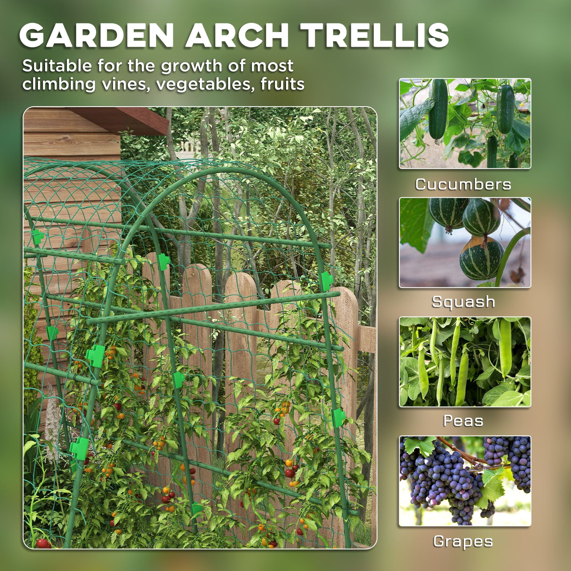 Metal Arch Garden Trellis for Climbing Plants, A-Frame with Net, 57"x66"x81", Green Outdoor Decor