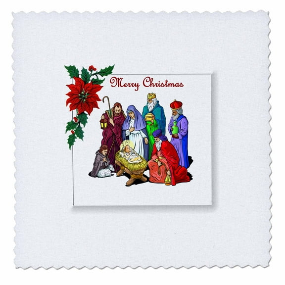 3dRose, Nativity Merry Christmas, 10x10 inch quilt square