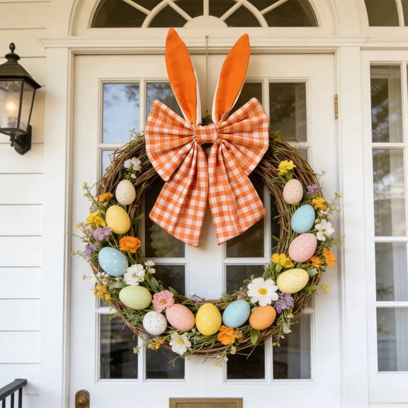 Easter Bunny Ear Bow Pendant Christmas Party Home Decoration for Easter Decor Garland Outdoor Indoor Party
