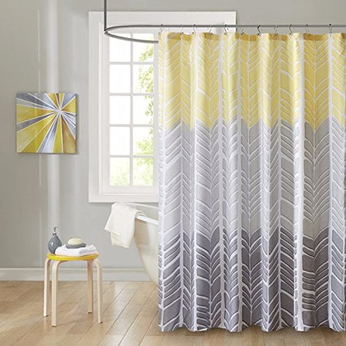 Yellow and Grey Shower Curtain Made From Polyester and Geometric