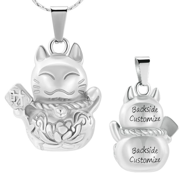 Lucky Cat Pendent for Ashes and Chain Cremation Jewelry for Ashes Holder Memorial Jewelry