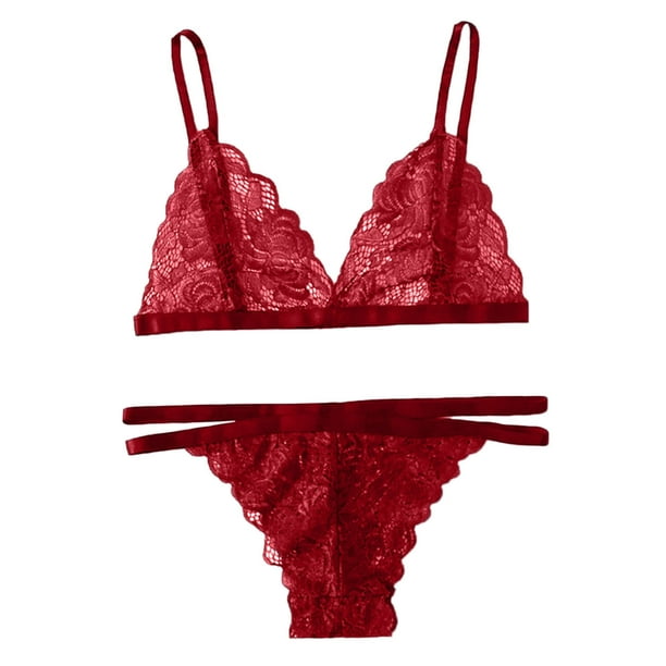 Gibobby Ropa sexy de mujer para sexo Conjunto Lencería Tanga Y Bralette con Relleno Stretch Encaje Moda Push Up, Brasier y Pantie Nightwear Pantys Sexy(Rojo, G)