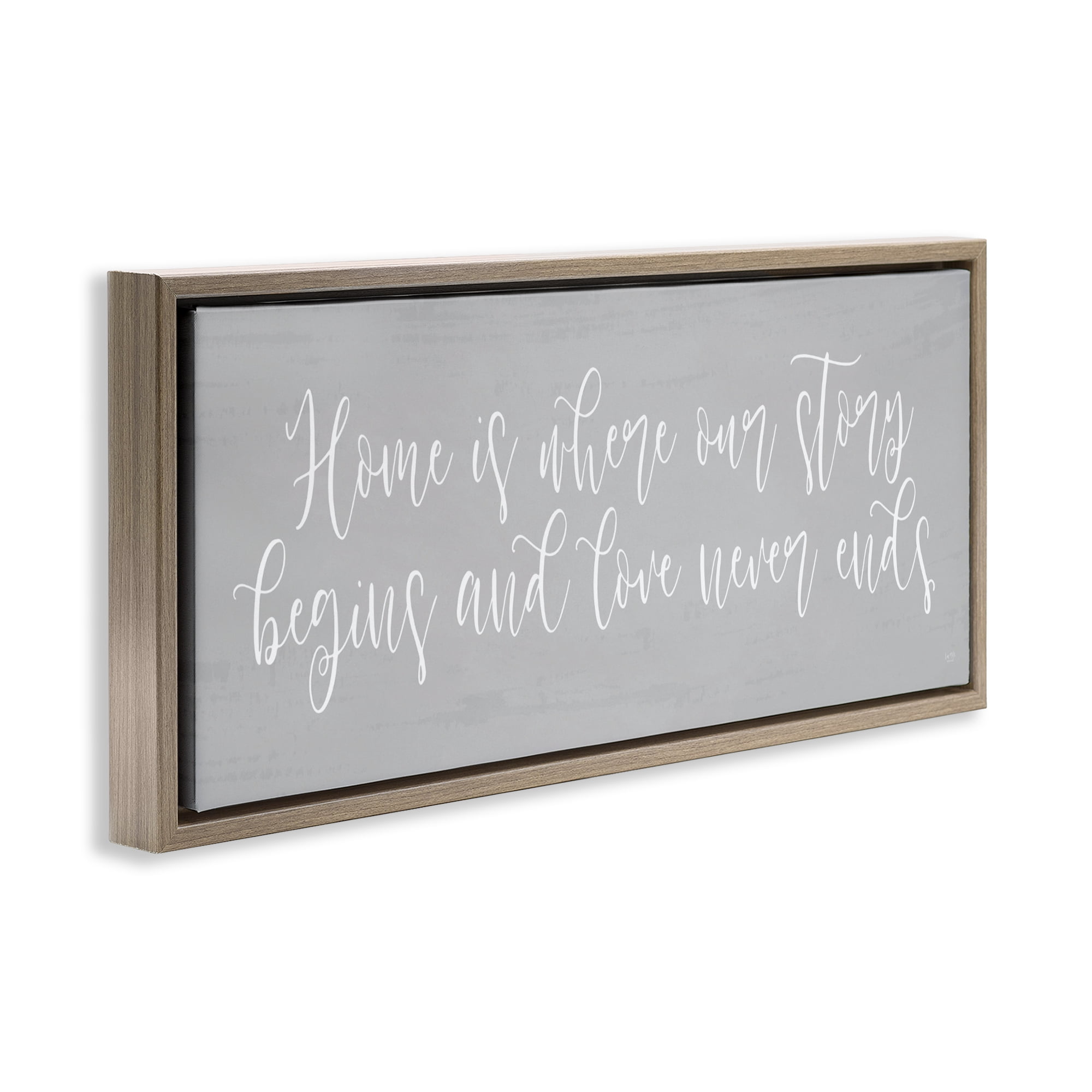 Stupell Industries Love Never Ends Sentiment Brown Framed Floater Canvas Wall Art, design by Lux + Me Designs