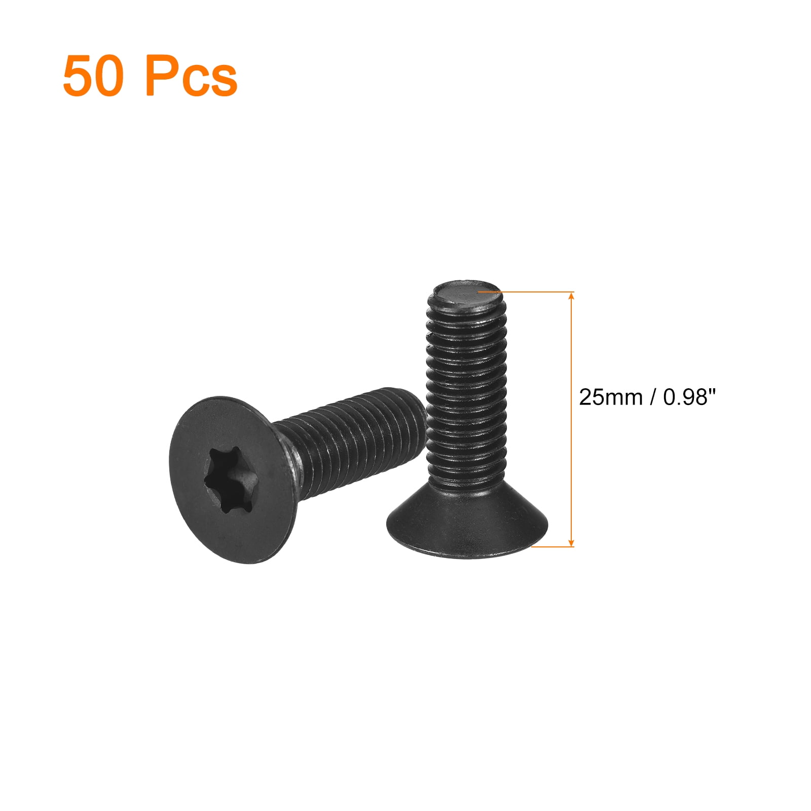 Uxcell M8-1.25x25mm Flat Head Torx Anti Theft Machine Screws, 50Pack 10.9 Grade Alloy Steel, Torx Drive, Countersunk Head, Full Thread, Black Oxide Finish