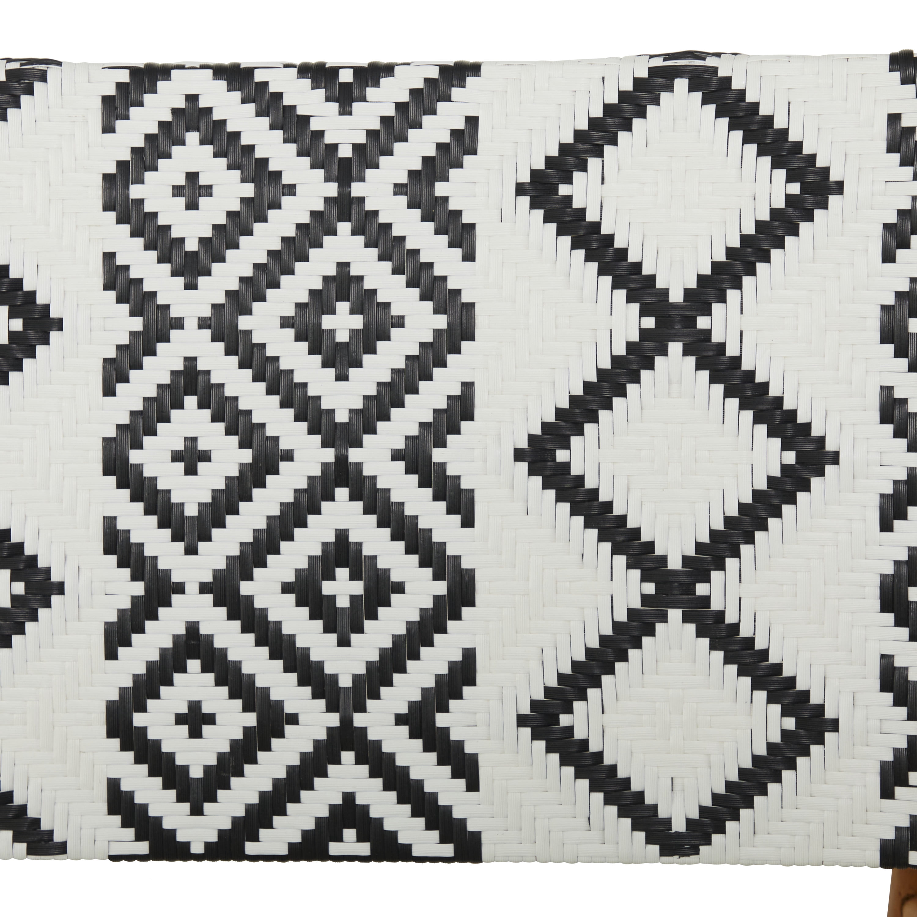 DecMode Wood Lounge Chair with Black Tribal Woven Seat, White, Set of 2
