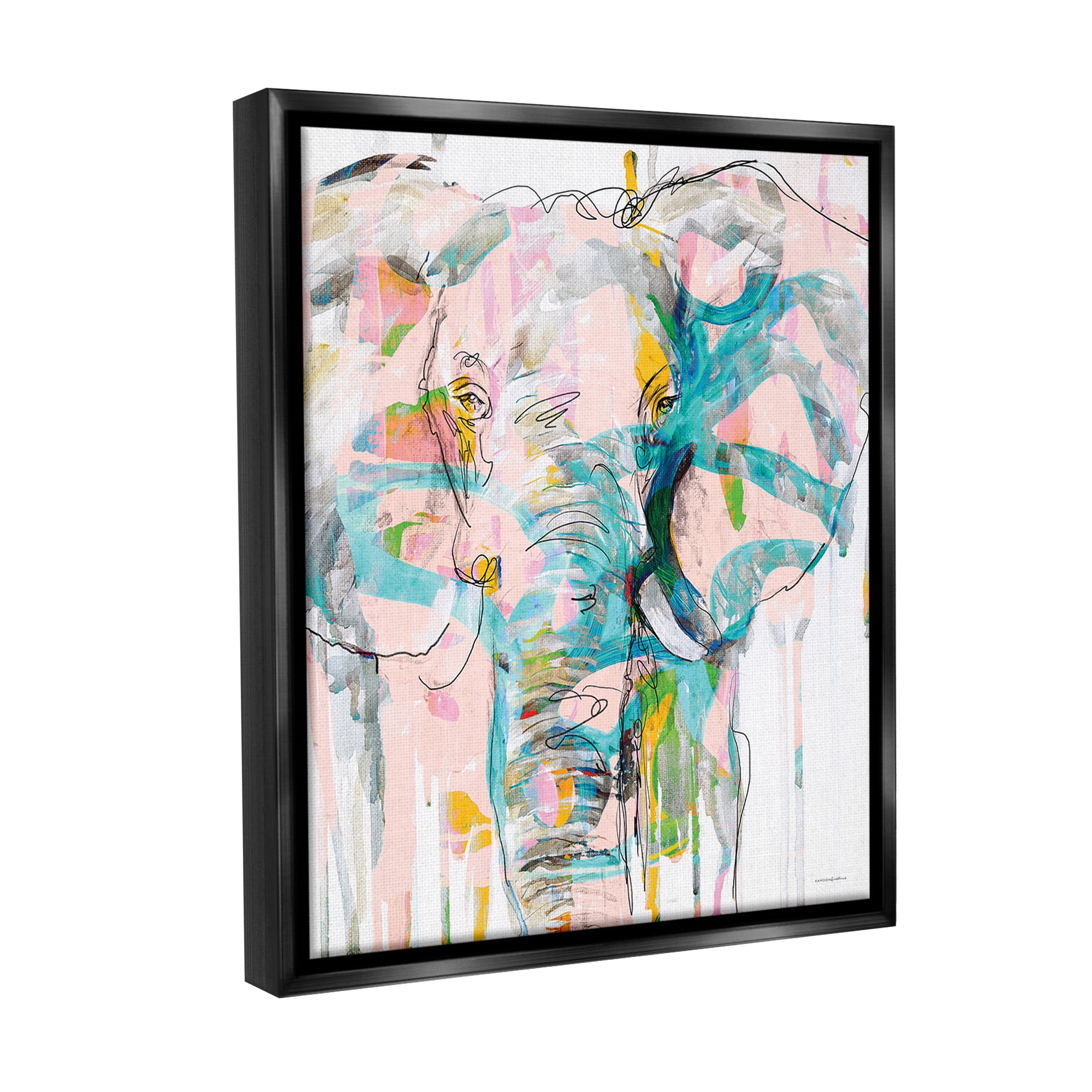 Stupell Industries Abstract Elephant Doodle Animals & Insects Painting Black Floater Framed Canvas Art Print Wall Art, 17 x 21