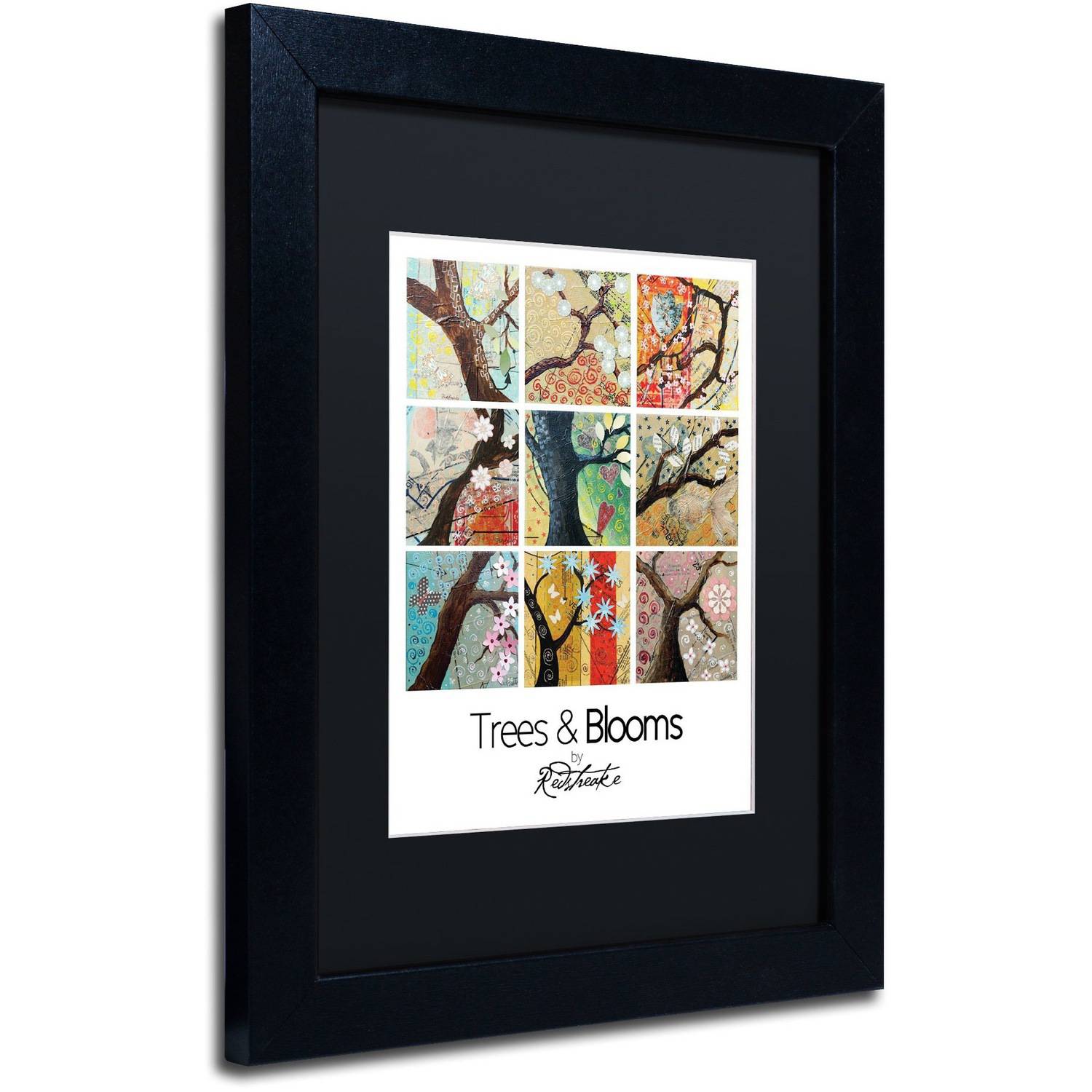 Trademark Fine Art "Trees and Blooms" Canvas Art by Jennifer Redstreake Black Matte, Black Frame