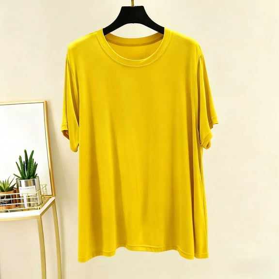 tarylea Womens Lounge Tops Short Sleeve Crew Neck T-Shirts Casual Comfy Summer Solid Color Pajama Tops