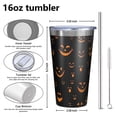 thumbnail image 4 of 16oz Tumblers Black Halloween Pumpkin Faces Stainless Steel Vacuum Insulated Double Wall Travel Tumbler Cups Mug with Lid and Straw,Cleaning Brush for Coffee,Tea, 4 of 4