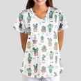 thumbnail image 2 of OIOLOYJM Scrub Tops for Women Nursing V Neck Short Sleeve Cute Print Tops Breathable Soft Stretch T Shirts Fashion Shirts with Pockets Khaki S, 2 of 5