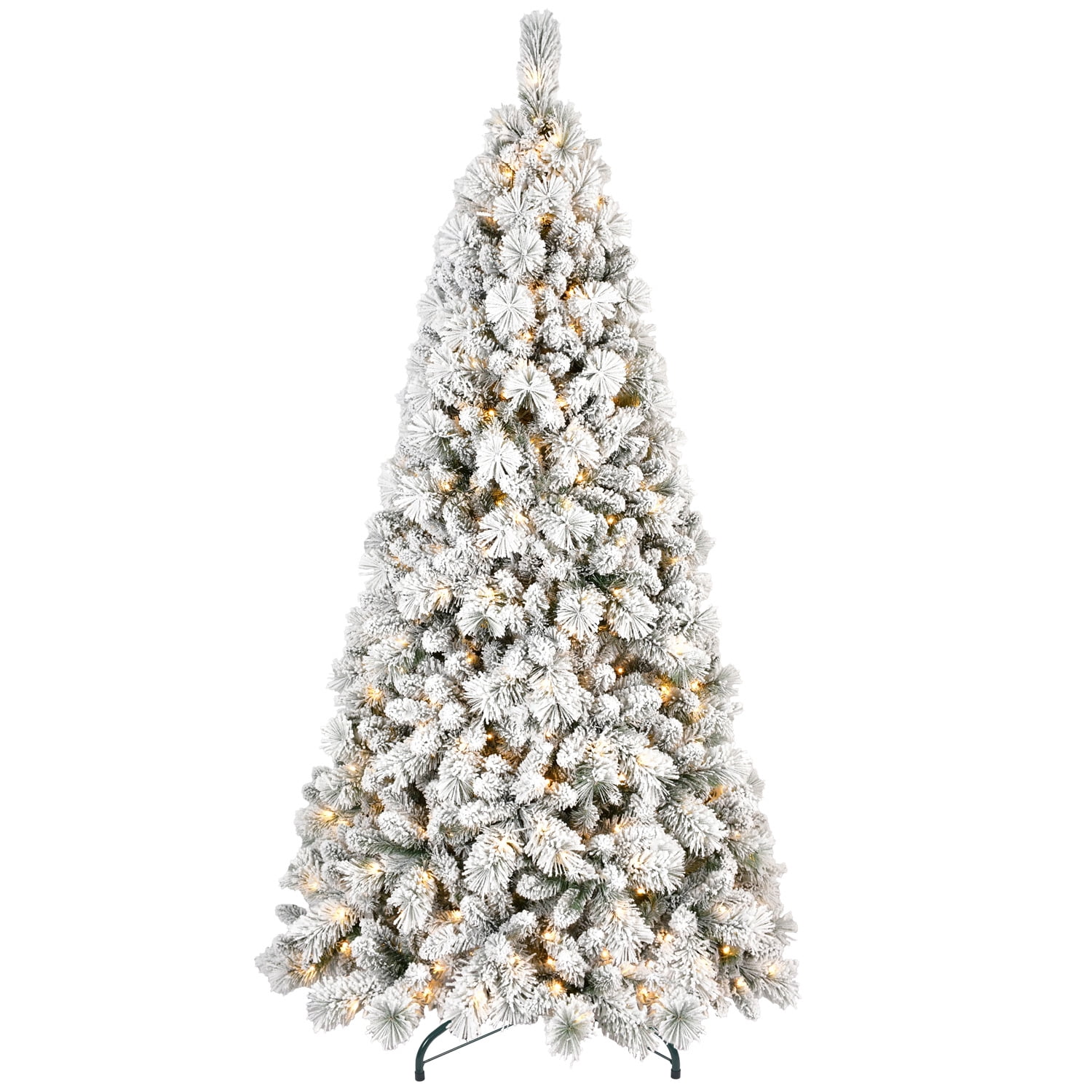 Alvantor 7FT Flocked Christmas Tree Full-Body Holiday Tree with 450 LED Lights & 1060 Tips for Indoor Holiday Decoration White