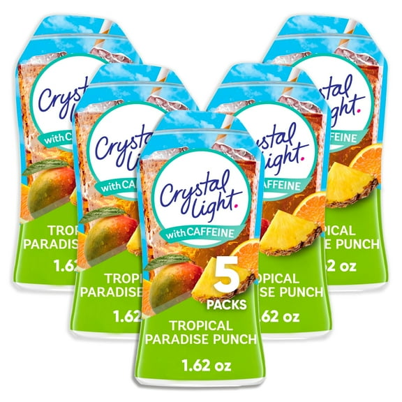 Crystal Light Liquid Tropical Paradise Punch Drink Mix with Caffeine, Zero Sugar, 1.62 fl oz, 5 Packs - Naturally Flavored, Refreshing Zero Calorie Fruit Punch, Easily Mixes