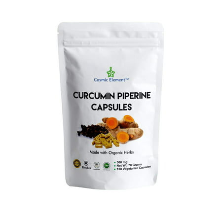 Cosmic Element USDA Organic Curcumin Piperine Capsules, Joint Pain Relief & Anti-Inflammatory Powder - 120 Vegetable Capsules, Turmeric with Black Pepper, Introductory Price ! Orders Your Today (Best Turmeric Supplement With Piperine)