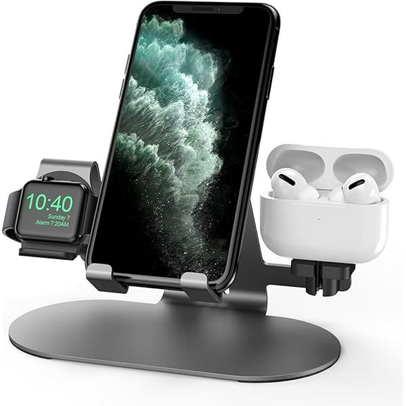 FU19993 in 1 Phone Stand for Desk Aluminum Apple Watch Charger Stand Phone Holder for iPhone 14 13 12 11 All Series, iWatch Series 8/SE2/7/6/SE/5/4/3/2, AirPods, iPad