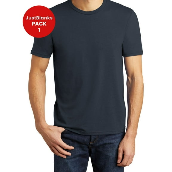 JustBlanks Men's Perfect Tri Tear-away label Shoulder to shoulder taping 1x1 rib knit neck Crew Neck T-Shirt