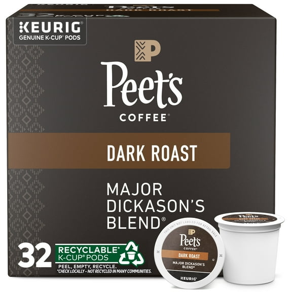 Peet's Coffee Major Dickason's Blend Premium Dark Roast Single Serve Coffee Pods, 32 Count
