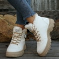 thumbnail image 2 of Women's Chunky Winter Combat Boots Fashion Casual Lace up Fleece Lining Non Slip Walking Snow Ankle Booties White Size 7.5, 2 of 8